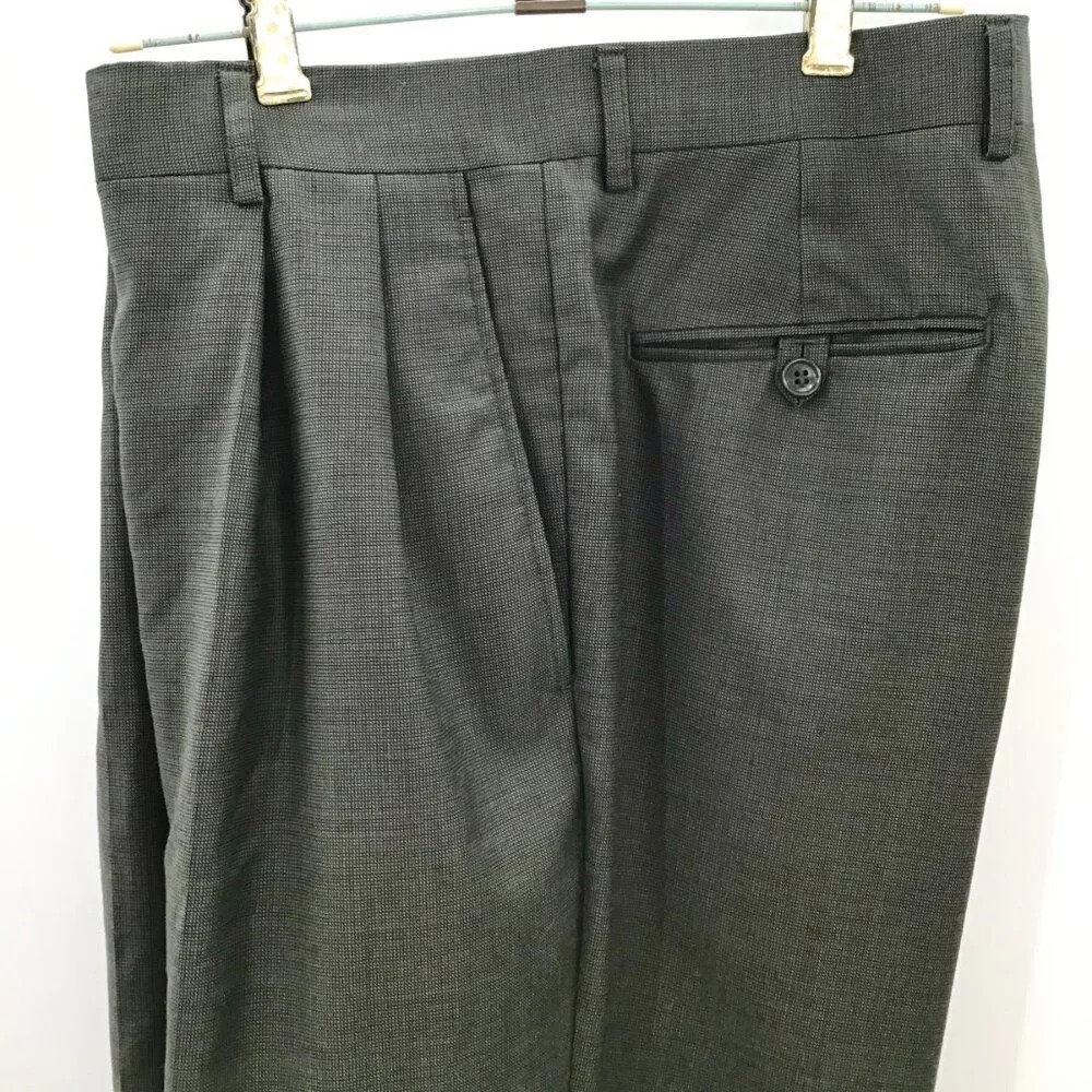 Mens Jones New York Suit 40R Pants 35/28.5 Wool Cashmere Blend Green Houndstooth - Picture 14 of 16